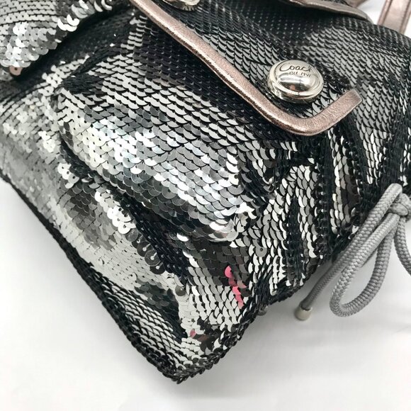 Coach Stone Gray Blue Poppy Sequin Spotlight Convertible Tote Bag 13821 - Picture 6 of 11